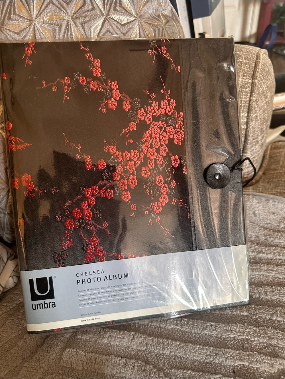 Umbra Chelsea Photo Album - Black with Red Floral Embroidery